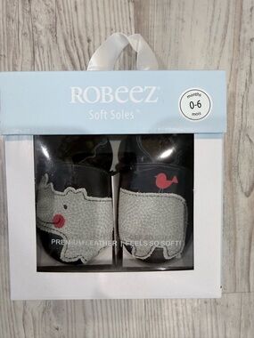Robeez Black and Light Gray Rhino Baby Soft Soles with Red Accent